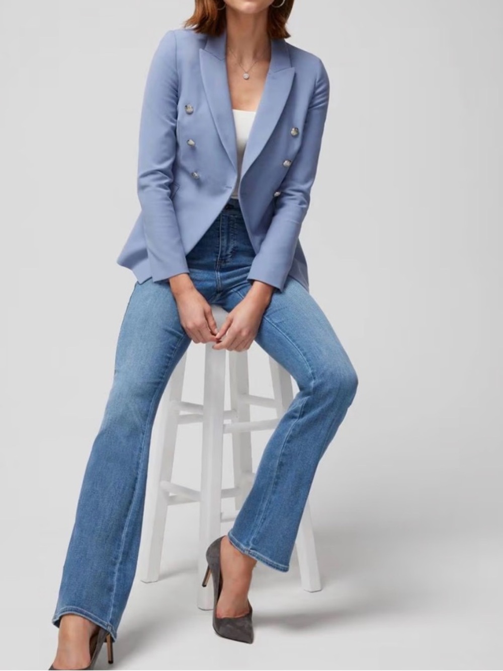 White House Black Market Double-Breasted Periwinkle Studio Blazer NWOT size 16